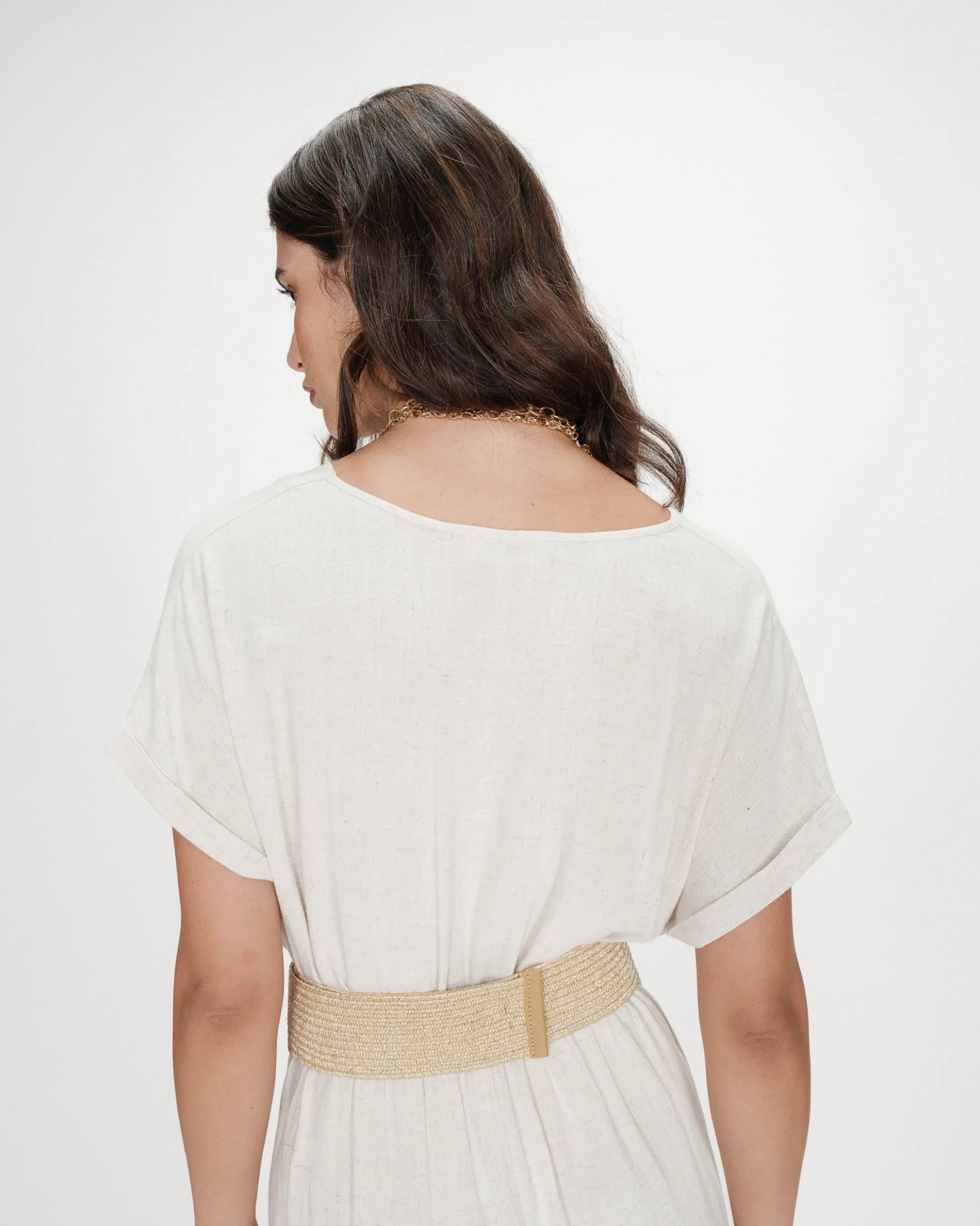 Ceinture tissée boucle carrée dorée sable Popcorn