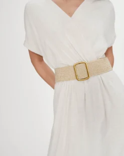 Ceinture tissée boucle carrée dorée sable Popcorn