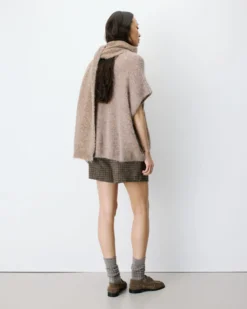 Écharpe tricotée en alpaga et laine mélangée mocha Aglae