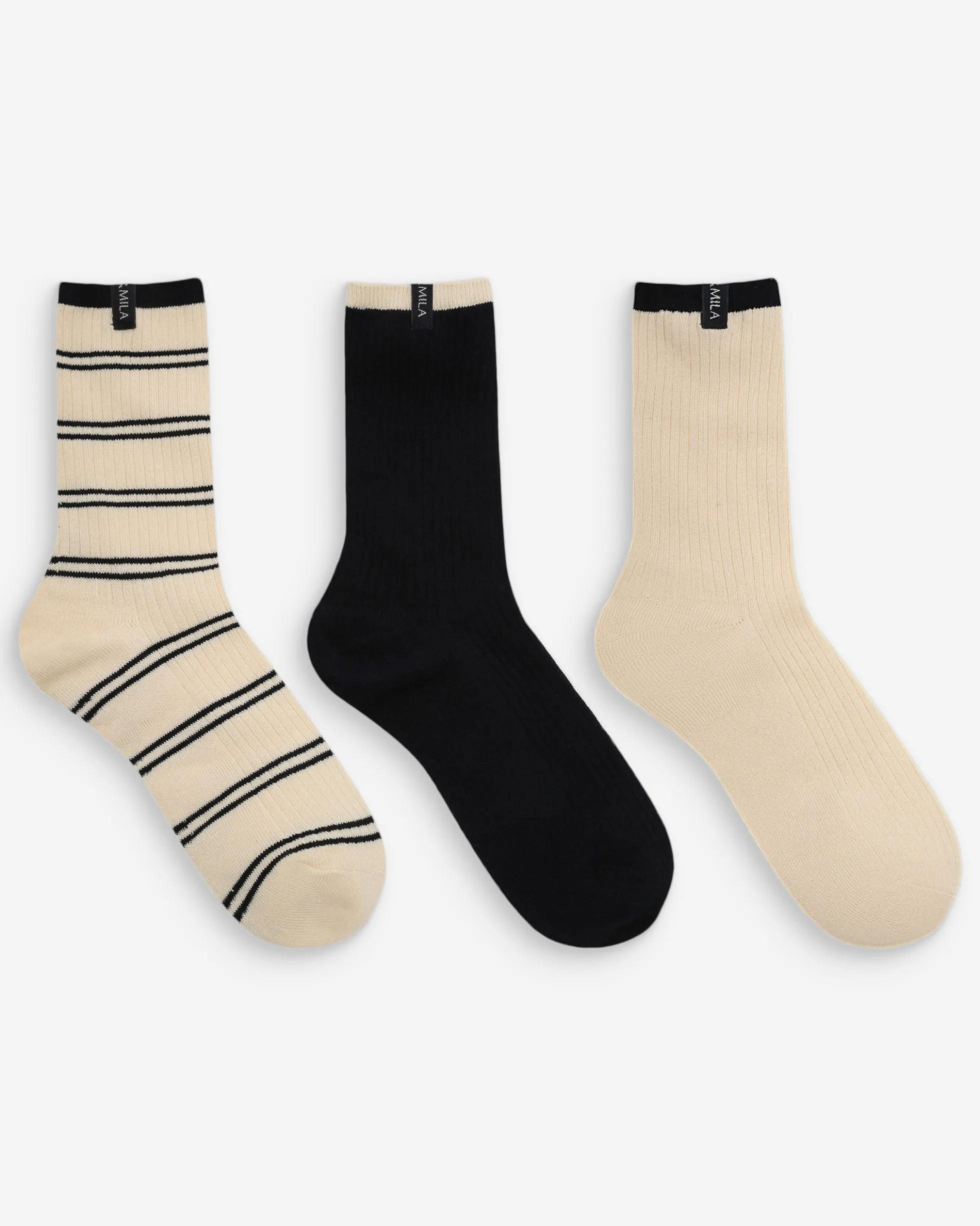 Chaussettes mi-hautes douces à bords contrastés rayure Volta
