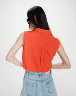 Chemise cintrée en coton à nouer devant sanguine Vero