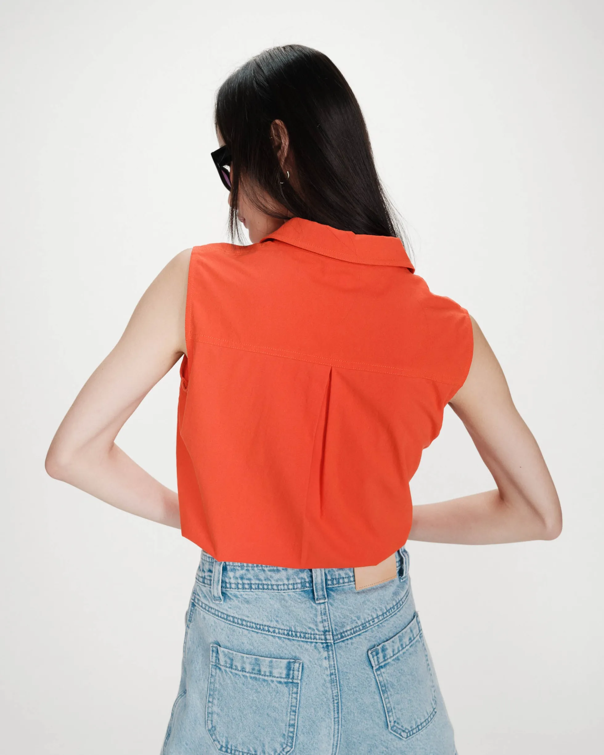 Chemise cintrée en coton à nouer devant sanguine Vero