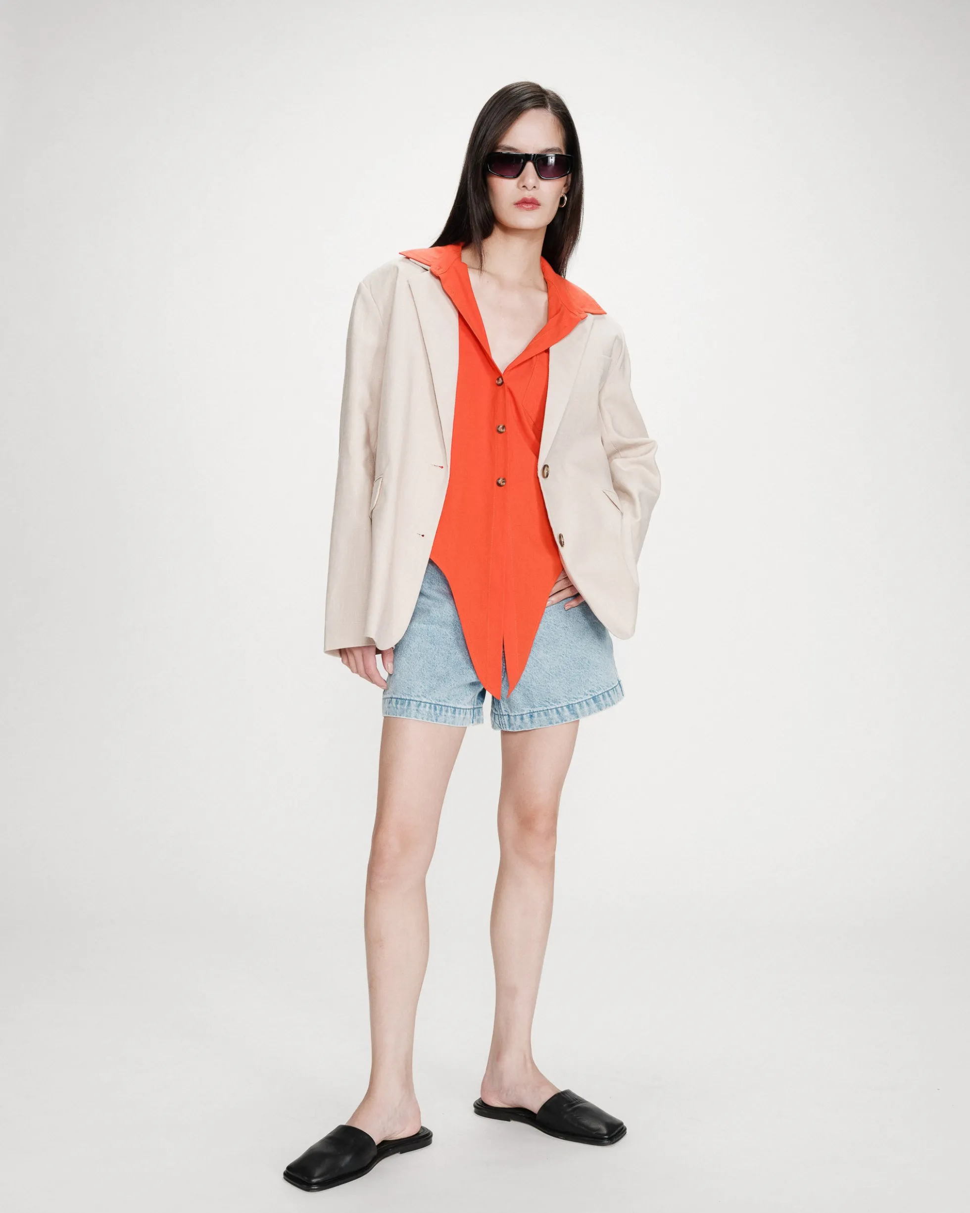 Chemise cintrée en coton à nouer devant sanguine Vero