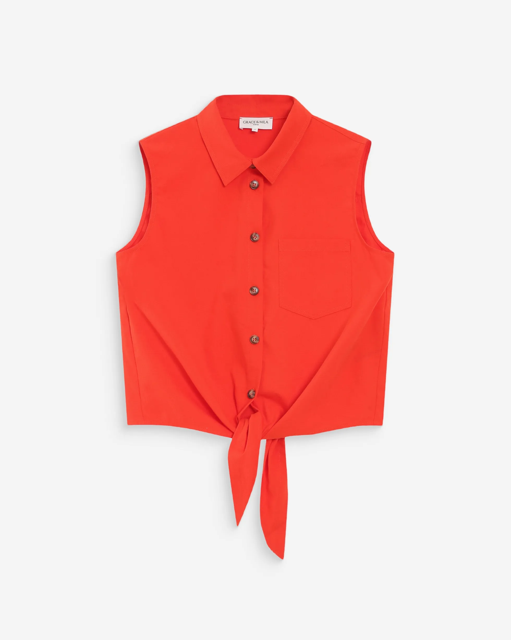Chemise cintrée en coton à nouer devant sanguine Vero