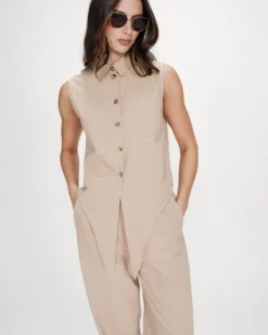 Chemise cintrée en coton à nouer devant sable Vero