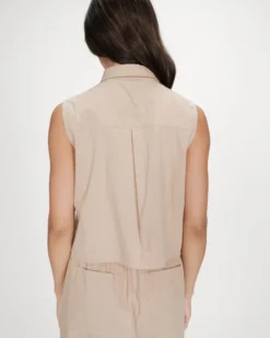 Chemise cintrée en coton à nouer devant sable Vero