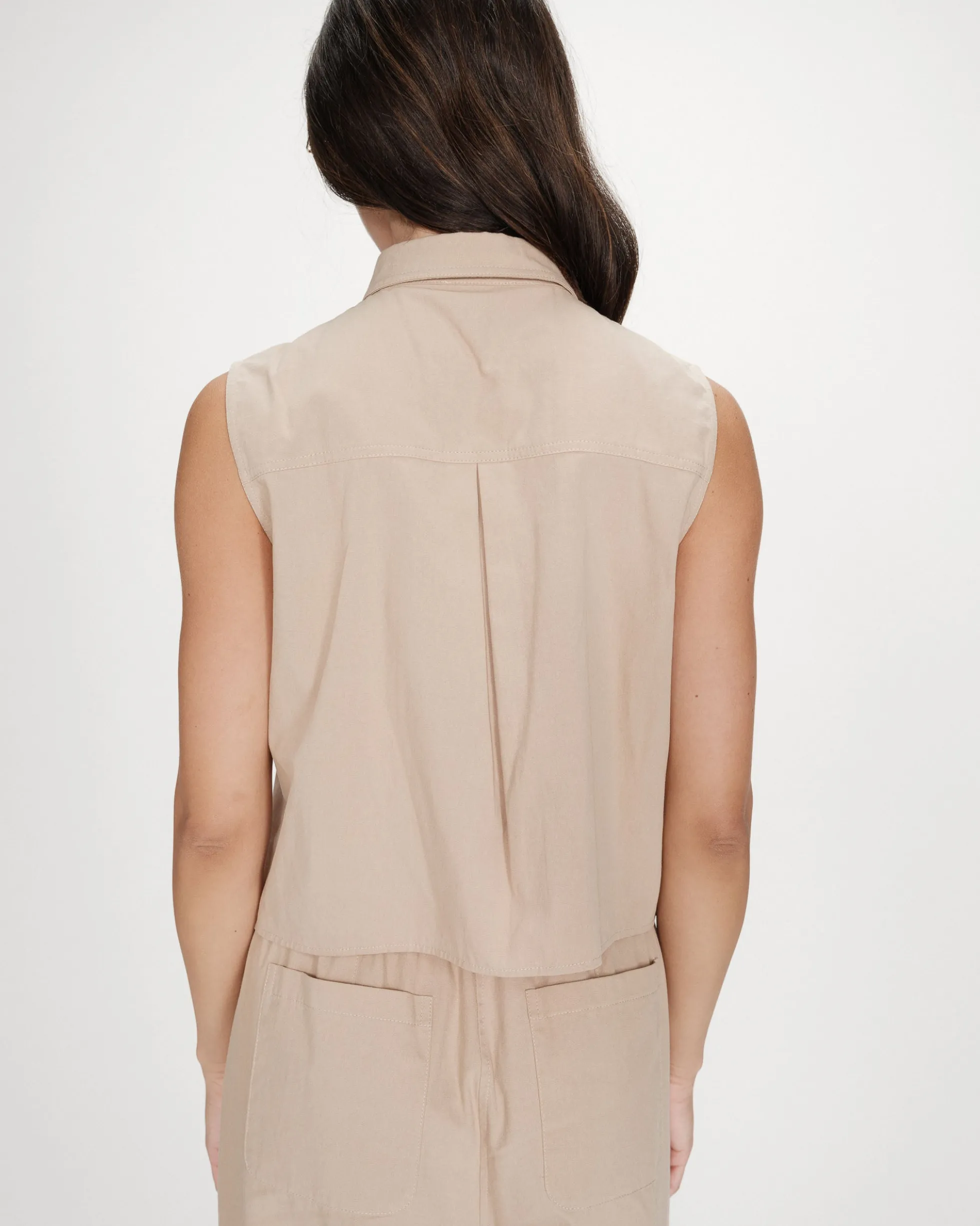 Chemise cintrée en coton à nouer devant sable Vero
