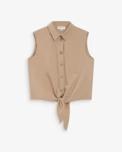 Chemise cintrée en coton à nouer devant sable Vero
