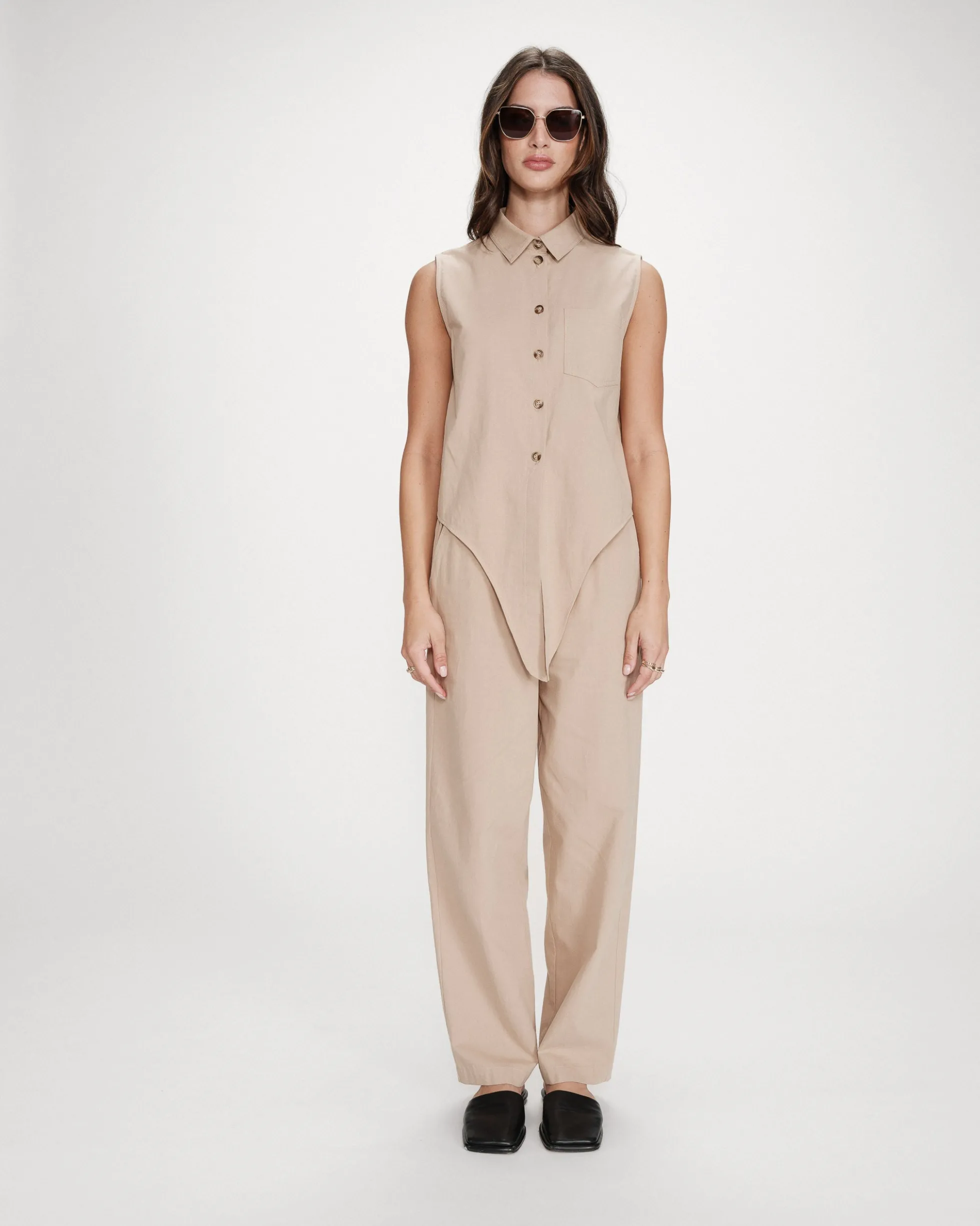 Chemise cintrée en coton à nouer devant sable Vero