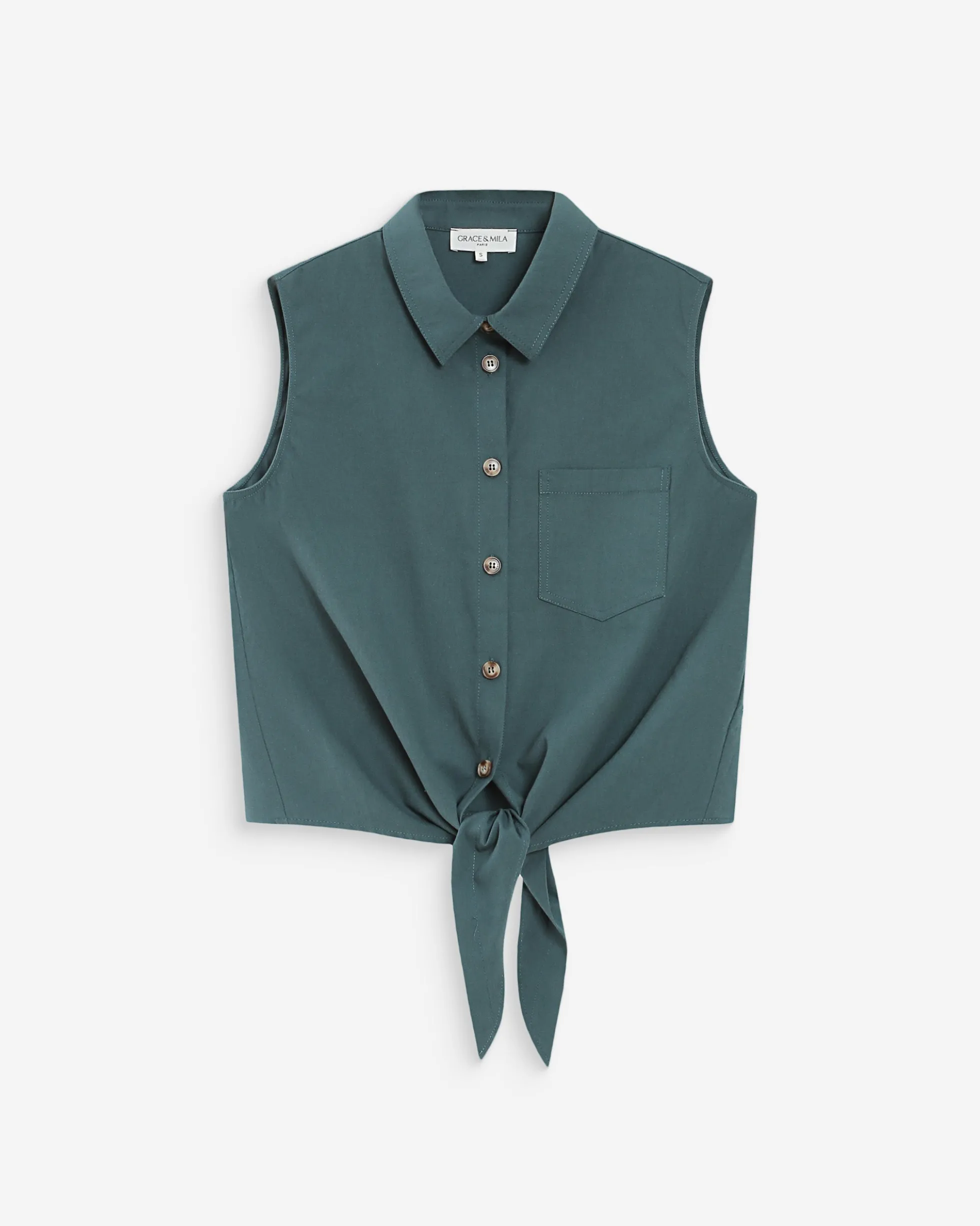 Chemise cintrée en coton à nouer devant emeraude Vero