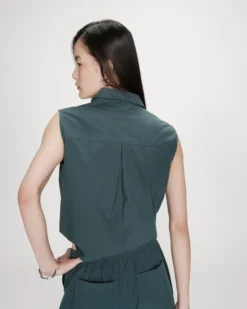 Chemise cintrée en coton à nouer devant emeraude Vero