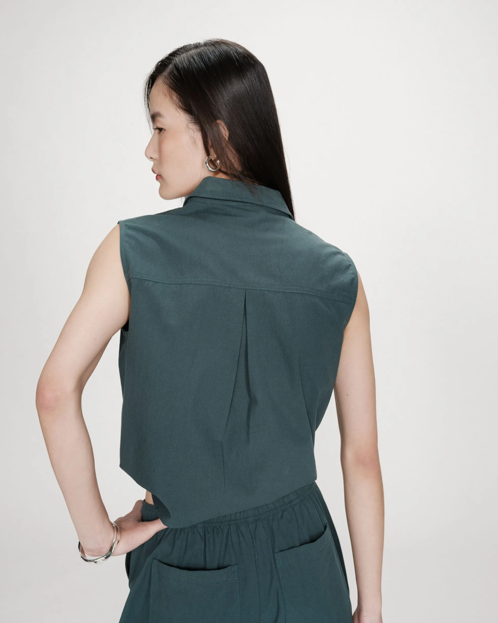 Chemise cintrée en coton à nouer devant emeraude Vero