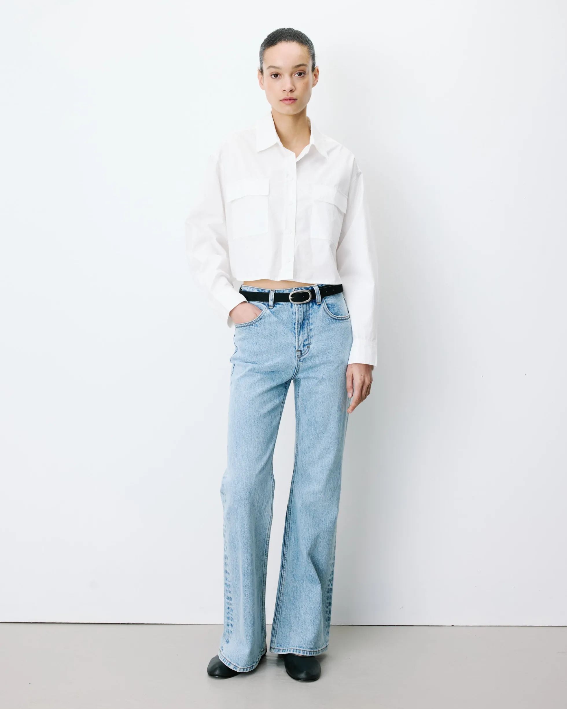 Chemise courte oversize en coton ivoire Azelle