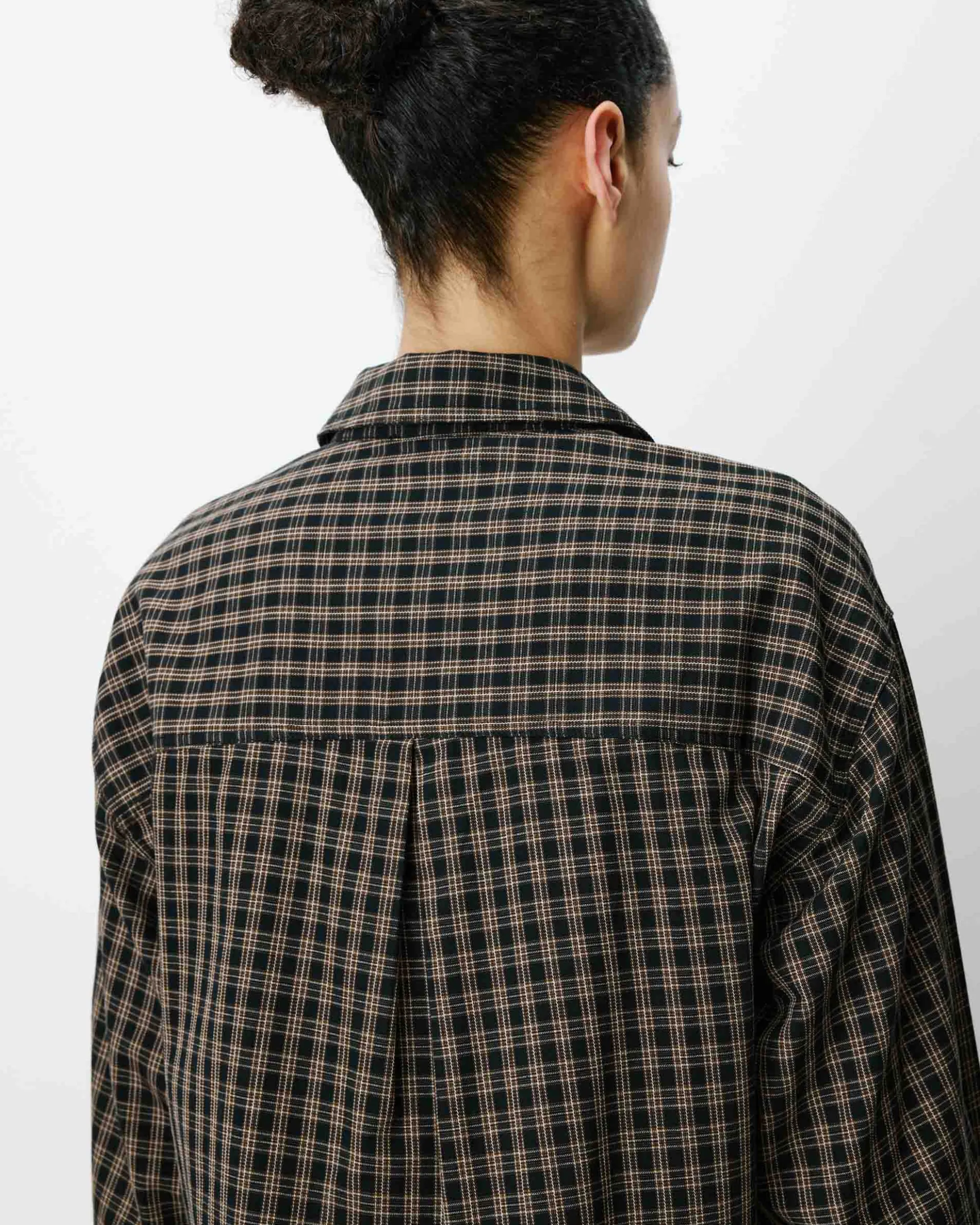 Chemise courte oversize en coton à carreaux noir Azelle