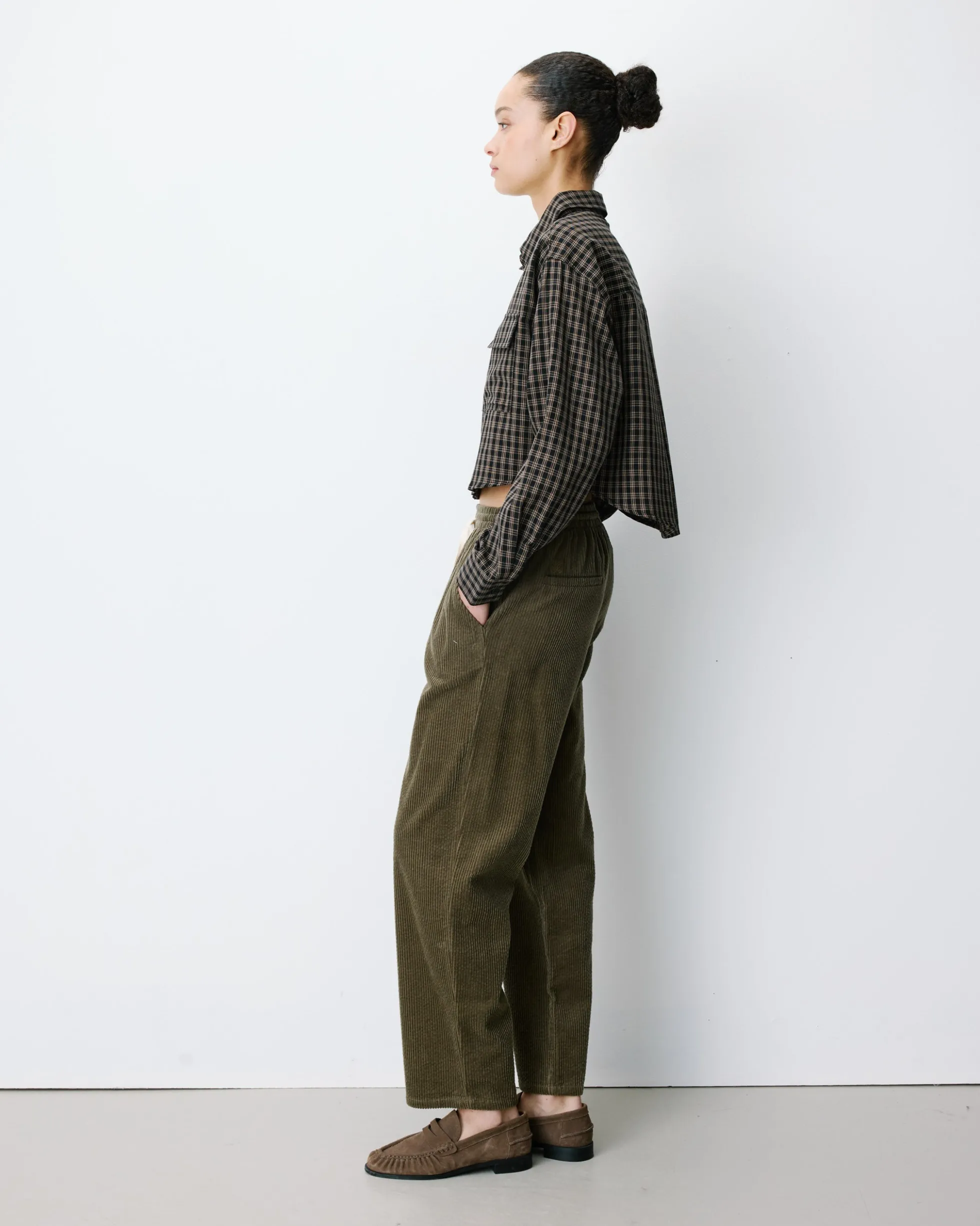 Chemise courte oversize en coton à carreaux noir Azelle