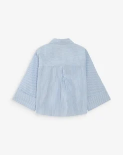 Chemise courte à rayures manches 3/4 ciel Voice