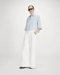 Chemise courte à rayures manches 3/4 ciel Voice
