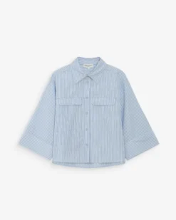 Chemise courte à rayures manches 3/4 ciel Voice