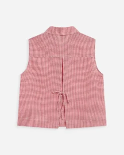 Chemise en coton vichy sans manches rouge Windell