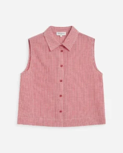 Chemise en coton vichy sans manches rouge Windell
