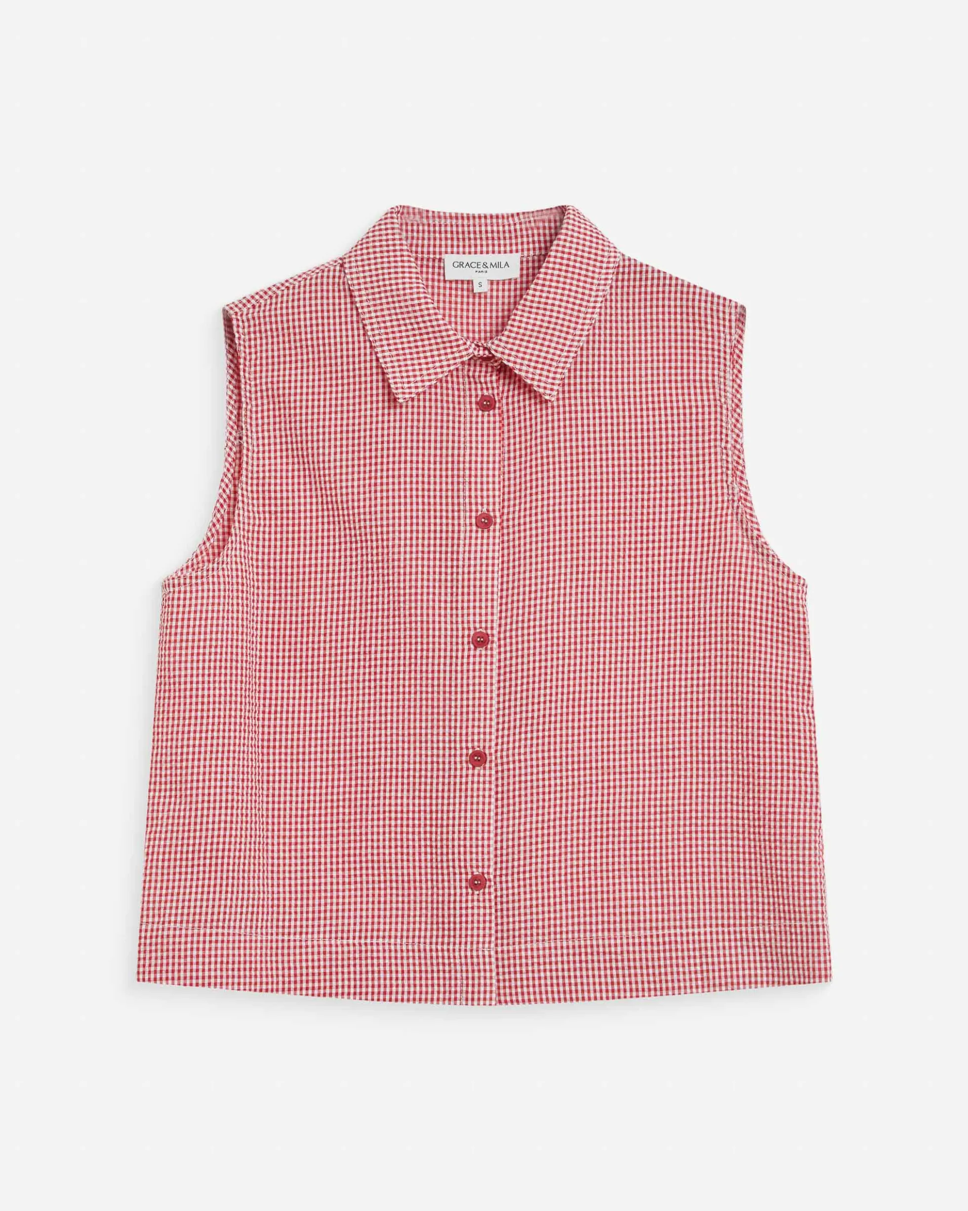 Chemise en coton vichy sans manches rouge Windell