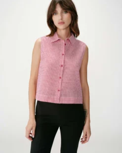 Chemise en coton vichy sans manches rouge Windell
