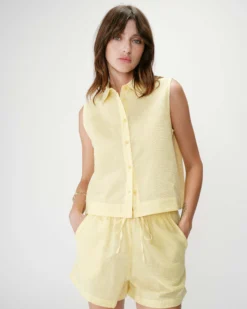 Chemise en coton vichy sans manches jaune Windell
