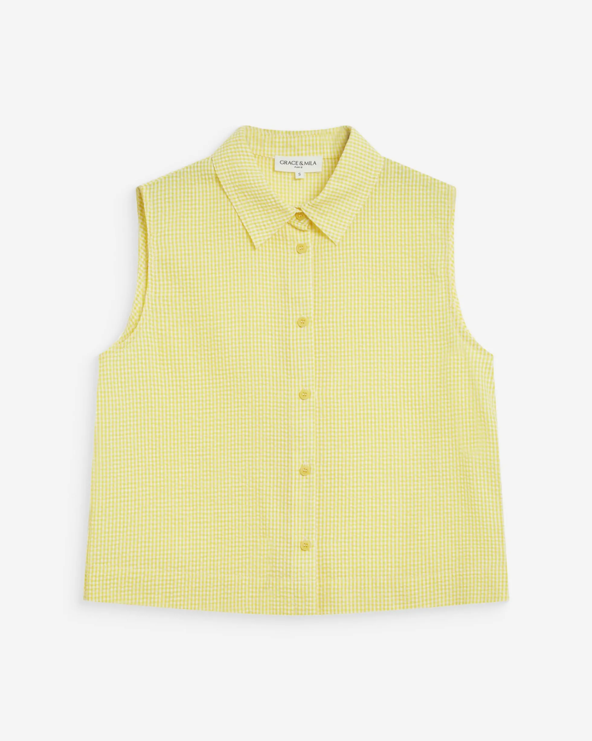 Chemise en coton vichy sans manches jaune Windell
