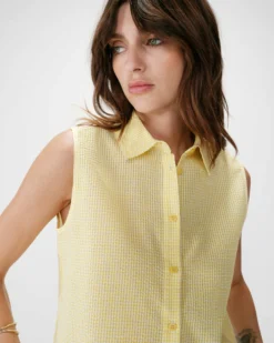 Chemise en coton vichy sans manches jaune Windell