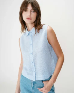 Chemise en coton vichy sans manches ciel Windell