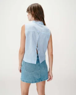 Chemise en coton vichy sans manches ciel Windell