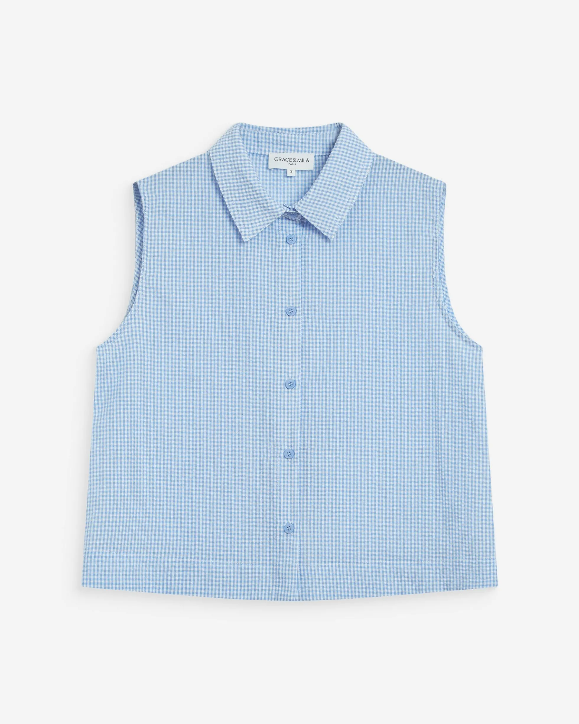 Chemise en coton vichy sans manches ciel Windell