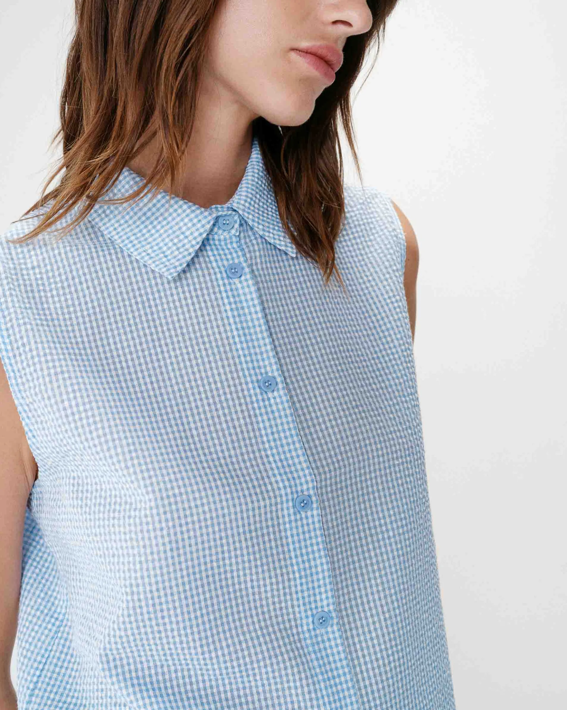 Chemise en coton vichy sans manches ciel Windell