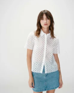 Chemise en dentelle manches courtes white Waverine