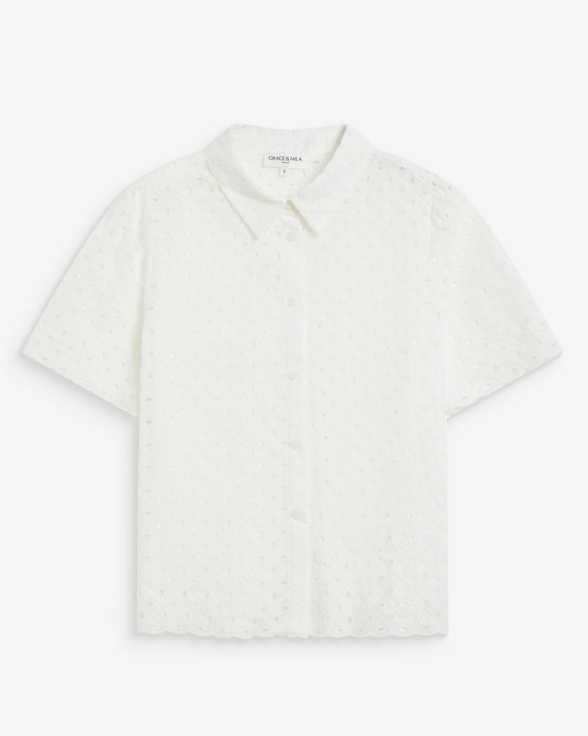 Chemise en dentelle manches courtes white Waverine