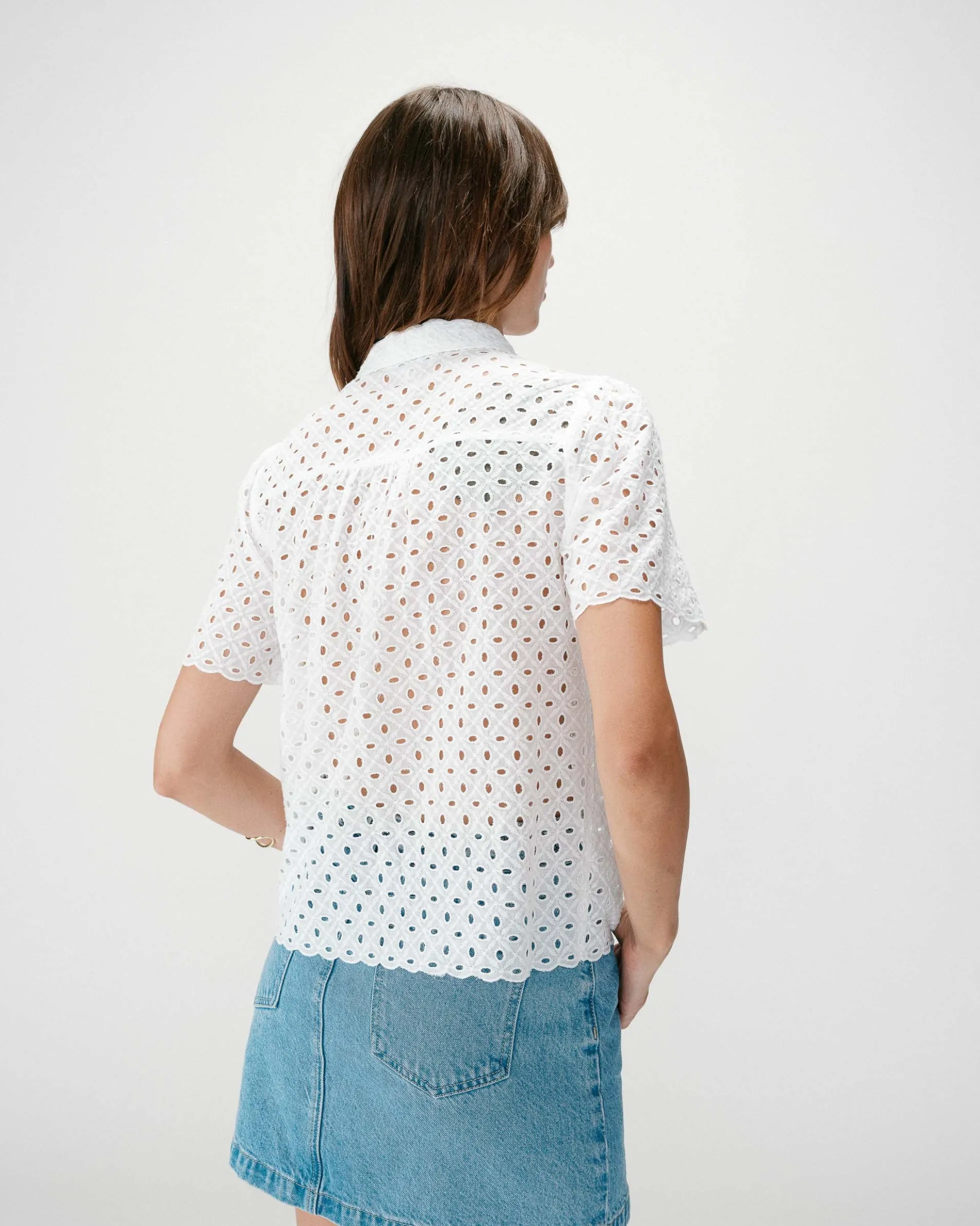 Chemise en dentelle manches courtes white Waverine