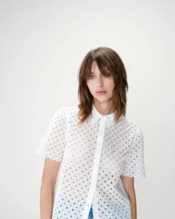 Chemise en dentelle manches courtes white Waverine