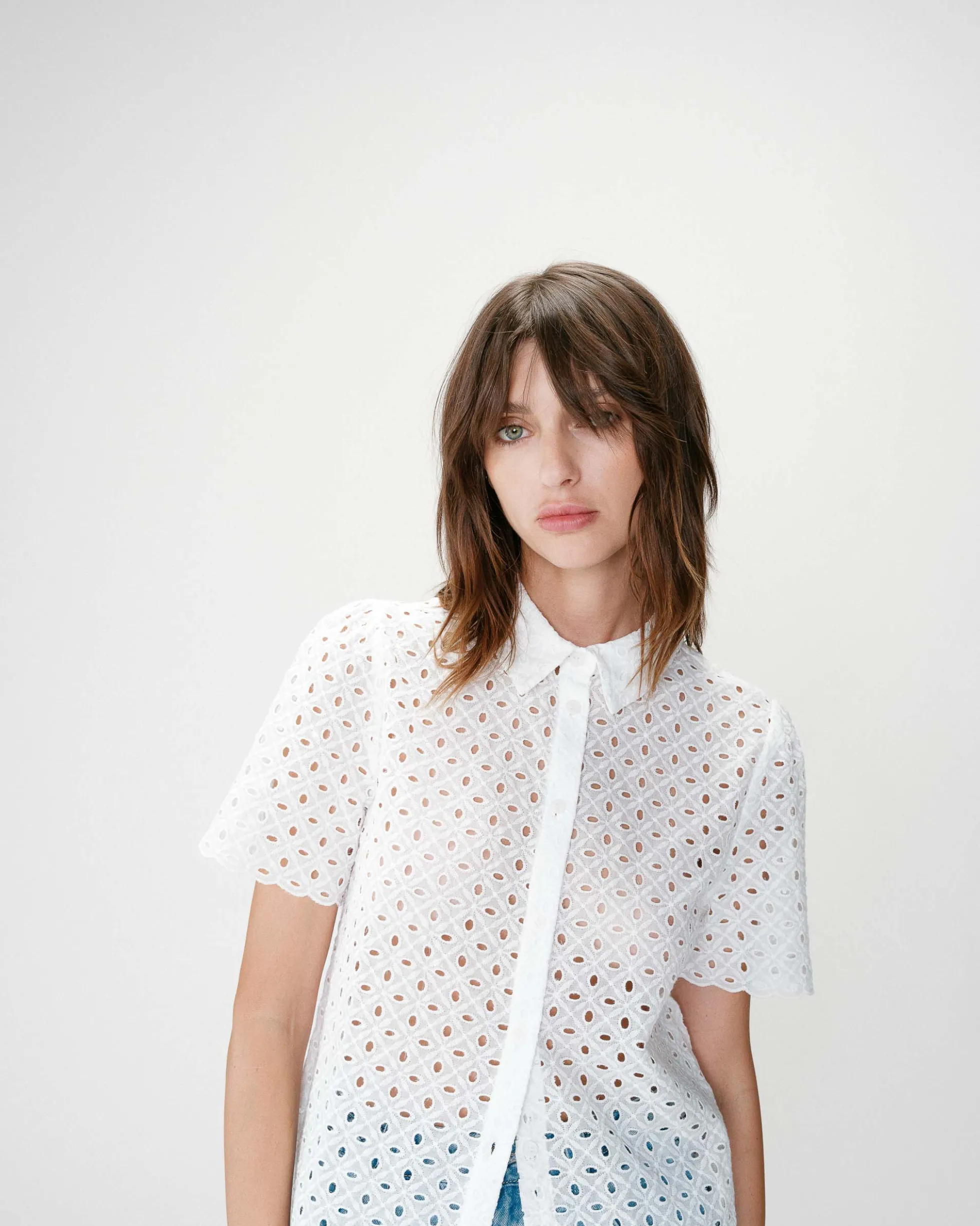 Chemise en dentelle manches courtes white Waverine