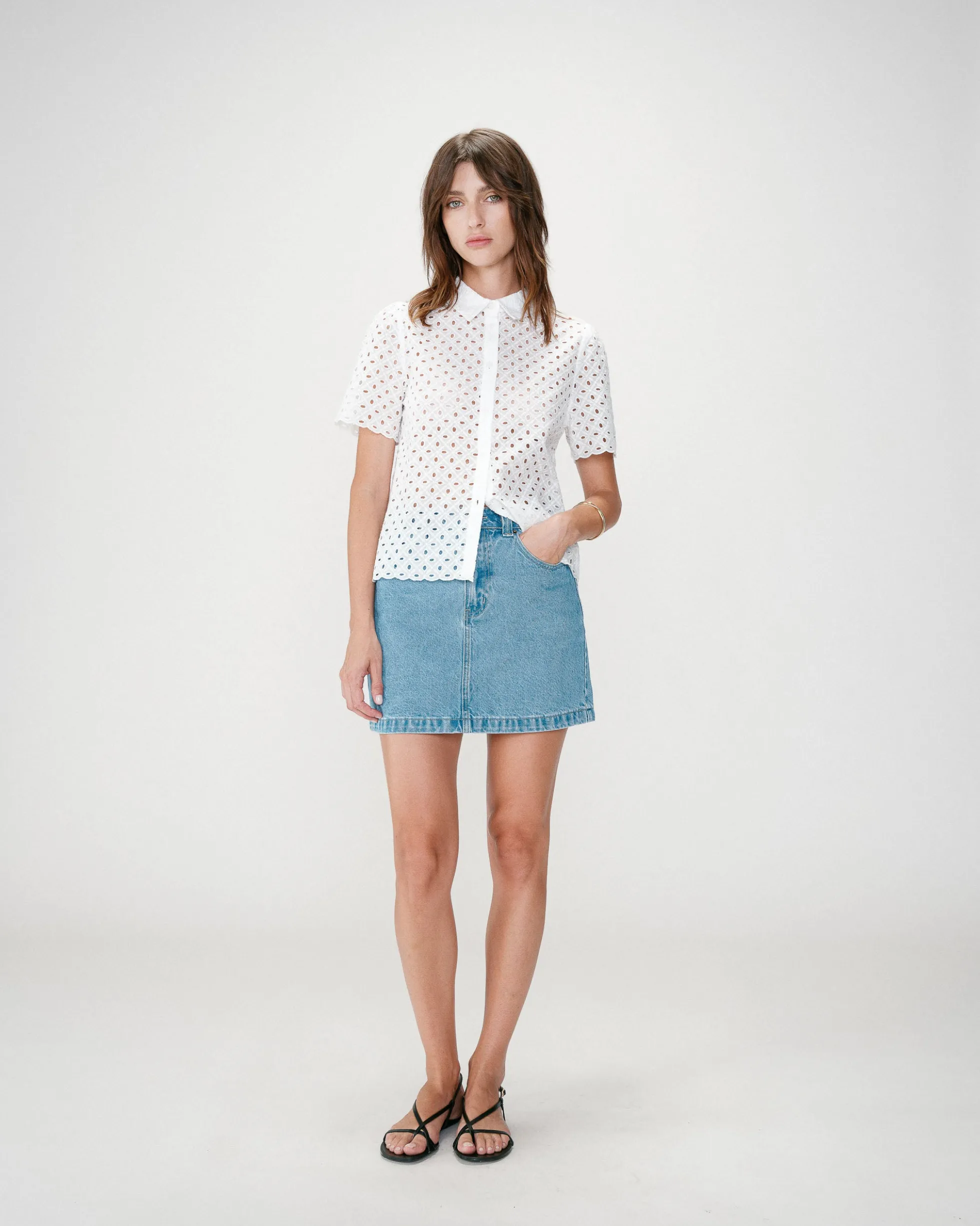 Chemise en dentelle manches courtes white Waverine