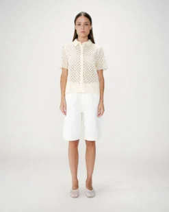 Chemise en dentelle manches courtes jaune Waverine