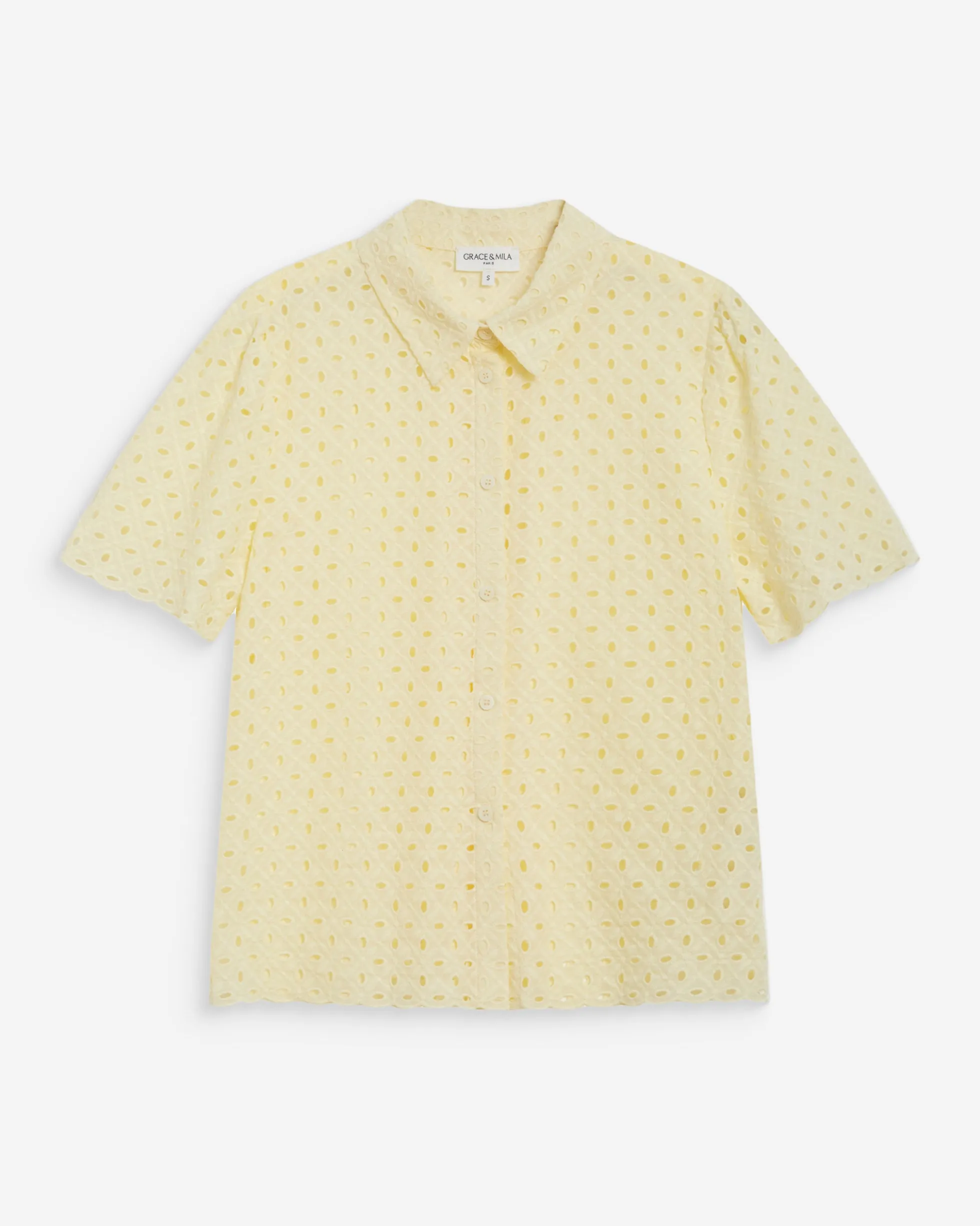 Chemise en dentelle manches courtes jaune Waverine