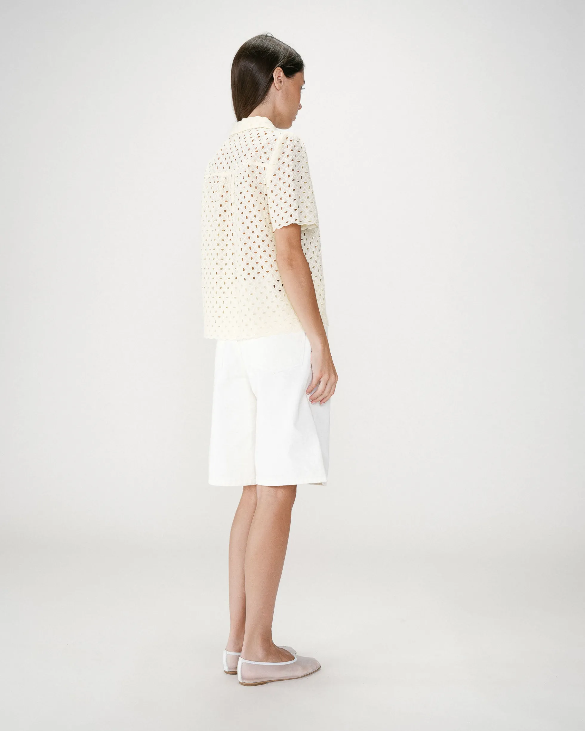Chemise en dentelle manches courtes jaune Waverine
