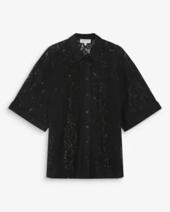 Chemise en dentelle transparente manches 3/4 noir Vendel