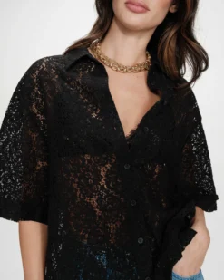 Chemise en dentelle transparente manches 3/4 noir Vendel