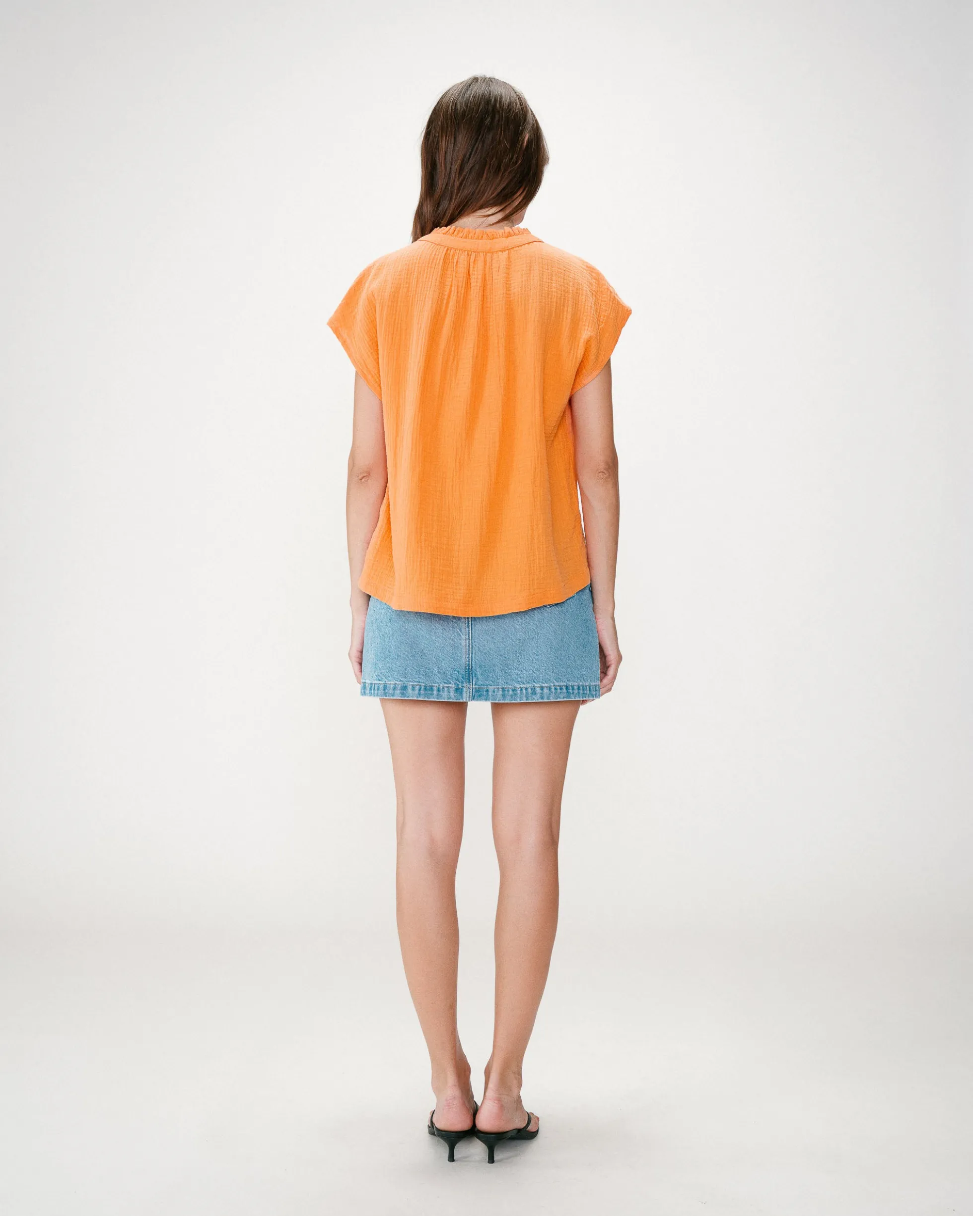 Chemise en gaze de coton manches courtes orange Wesra