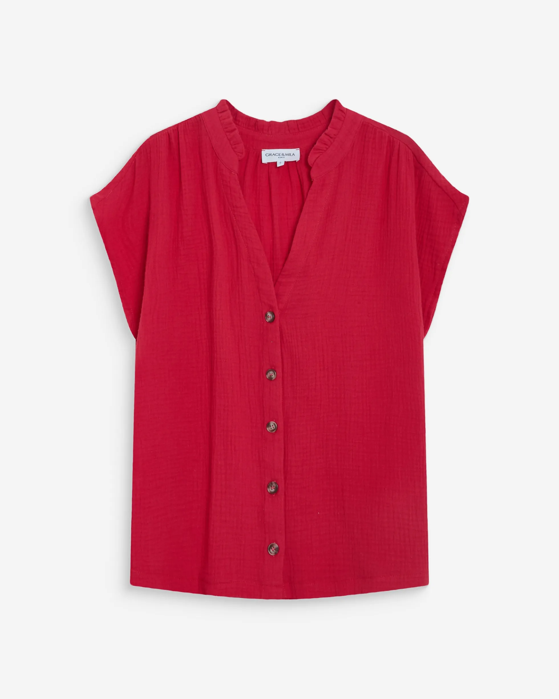 Chemise en gaze de coton manches courtes fuchsia Wesra
