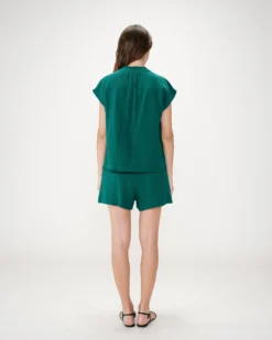 Chemise en gaze de coton manches courtes emeraude Wesra