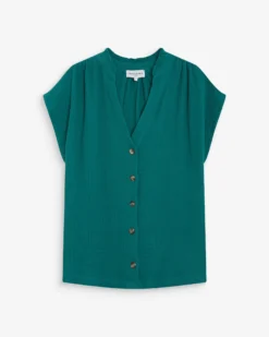 Chemise en gaze de coton manches courtes emeraude Wesra