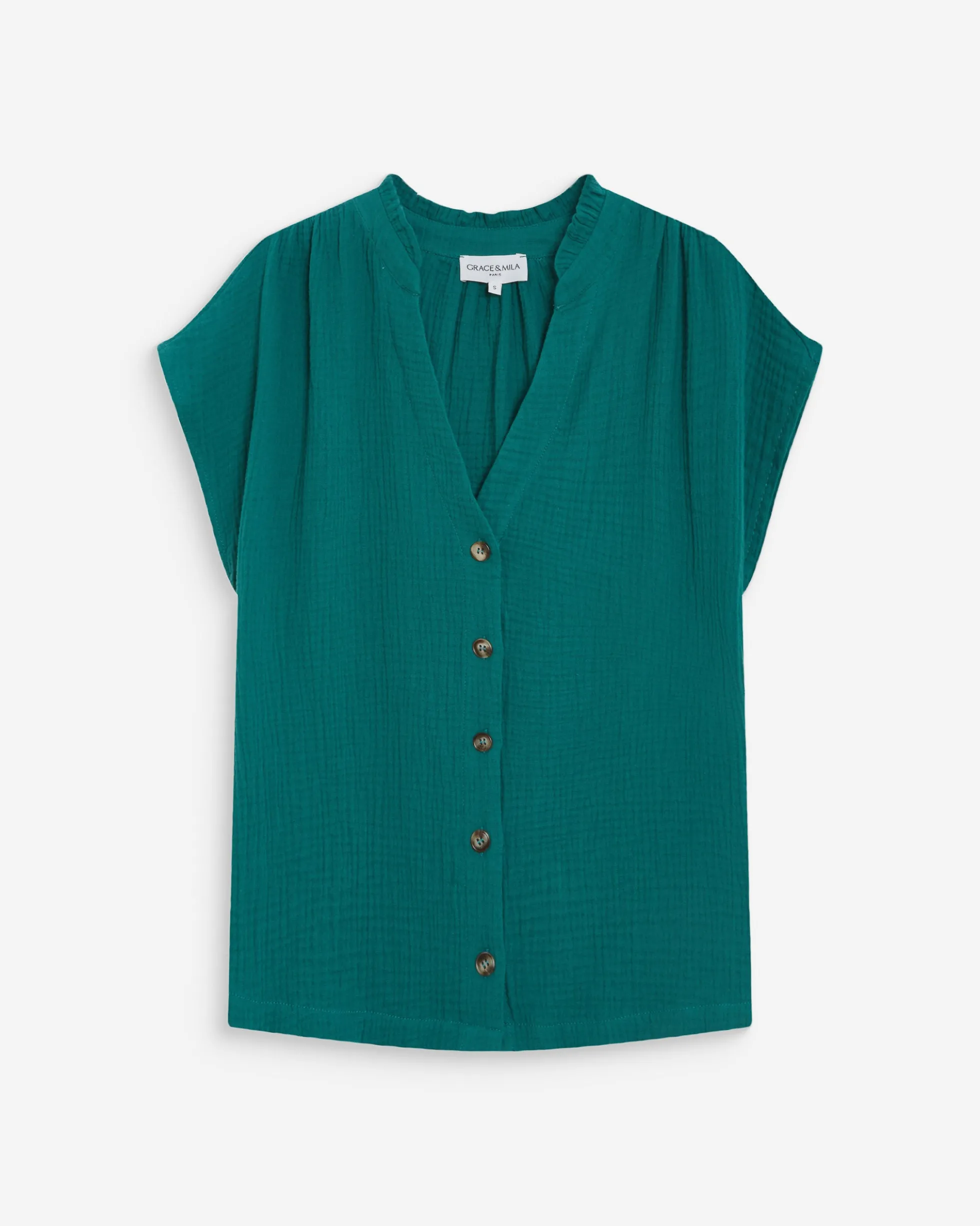 Chemise en gaze de coton manches courtes emeraude Wesra