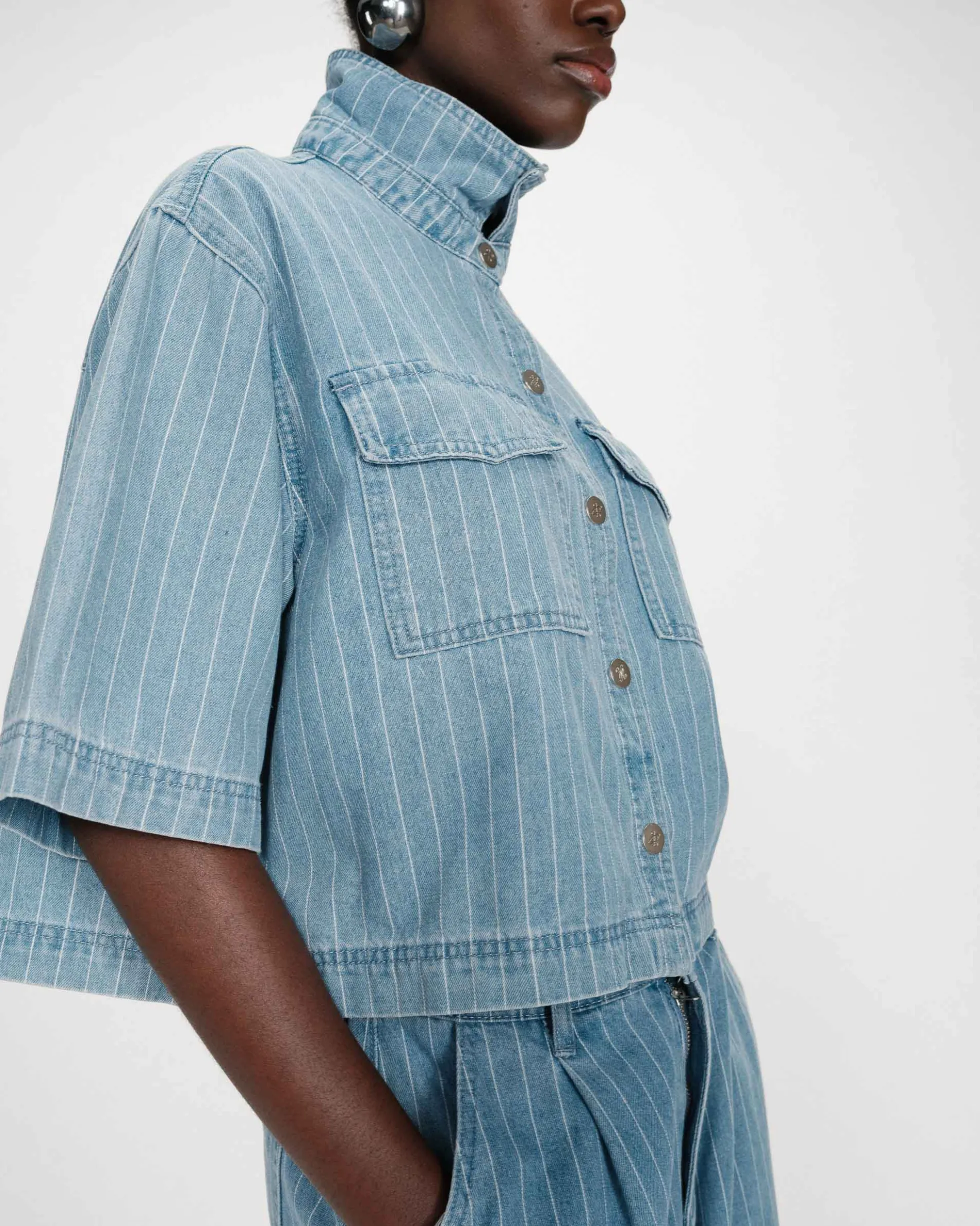 Chemise en jean courte oversize stripedblue Vita